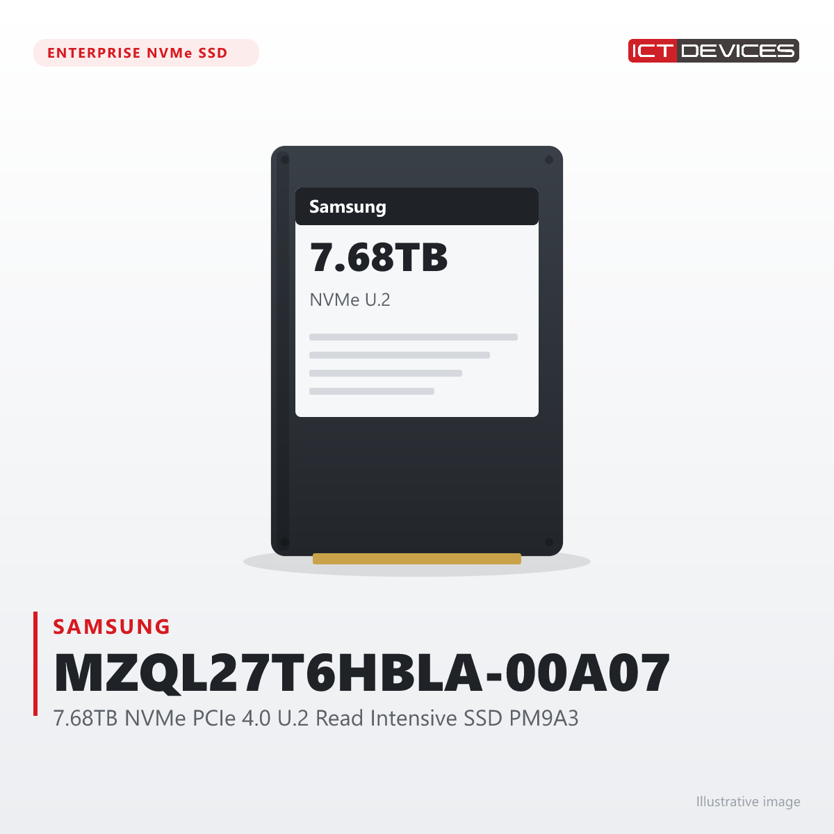 Samsung MZQL27T6HBLA-00A07 7.68TB NVMe PCIe 4.0 U.2 Read Intensive SSD PM9A3