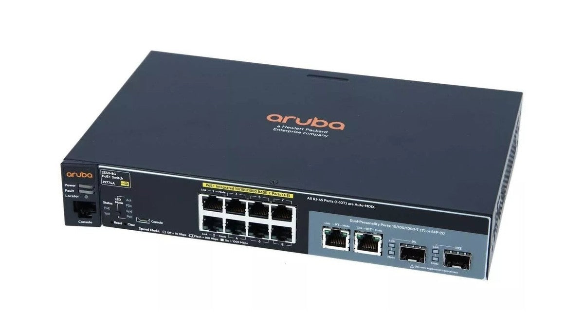 HP J9774A - HP Aruba 2530-8G 8-Port PoE Switch (8x1G BASE-T PoE,2xDP) with External PSU
