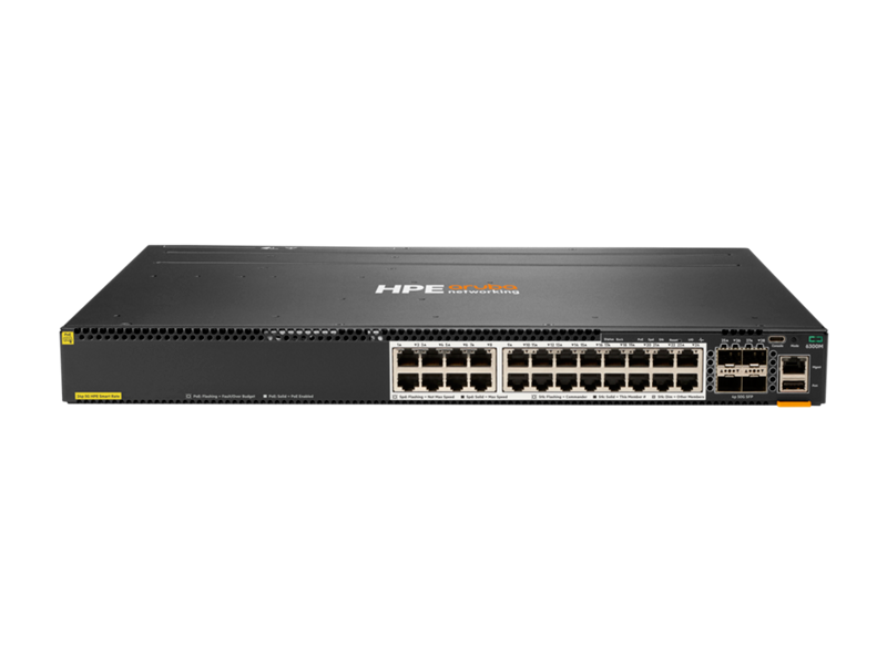 HPE Aruba Networking CX 6300M 24‑port HPE Smart Rate 1/2.5/5GbE Class 6 PoE and 4‑port SFP56 Switch