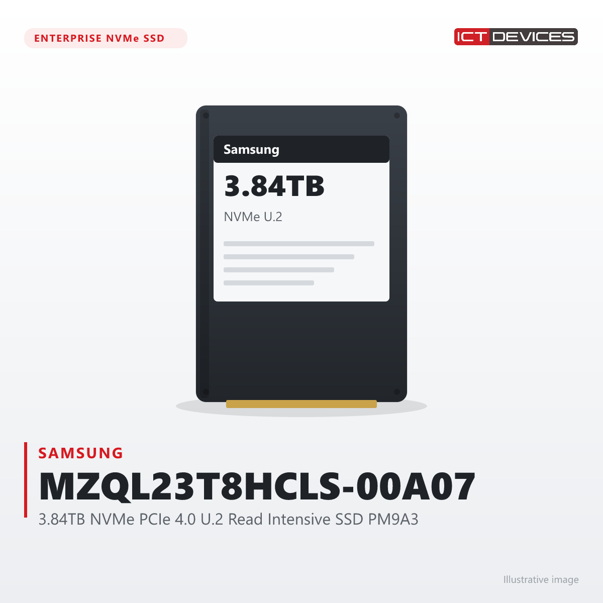 Samsung MZQL23T8HCLS-00A07 3.84TB NVMe PCIe 4.0 U.2 Read Intensive SSD PM9A3