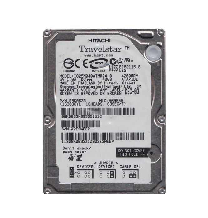 Hitachi Travelstar 80GN 40GB 4200RPM IDE Ultra ATA-100 (ATA-6) 8MB Cache 2.5-inch Hard Drive
