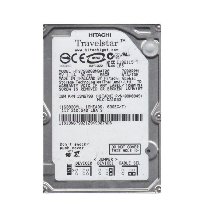 Hitachi Travelstar 7K60 60GB 7200RPM ATA-100 8MB Cache 2.5-inch Hard Drive