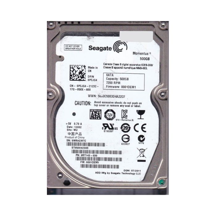 Seagate 500GB 7200RPM SATA 3Gb/s 16MB Cache 2.5-inch Hard Drive