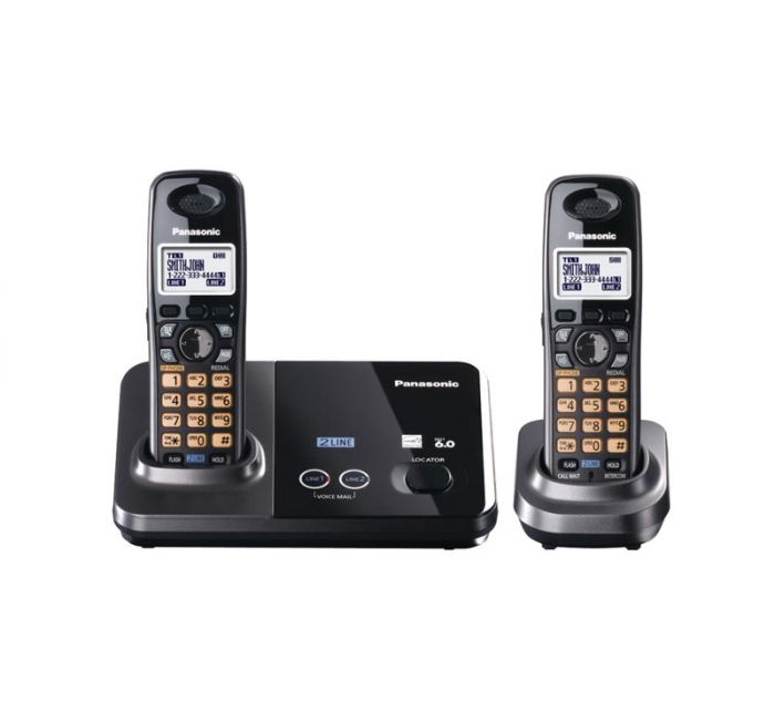 PanasonicCordless Phone 1.90 GHz DECT 6.0 Metallic Black 2 x Phone Line 1 x Handset Caller ID Speakerphone Backlight
