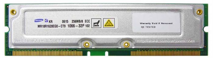 Samsung Rambus 256MB PC1066 1066MHz 32ns ECC 184-Pin RDRAM RIMM Memory Module